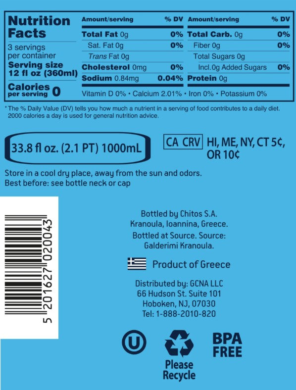 Zagori Natural Mineral Spring Water (Glass Bottle 1 L)